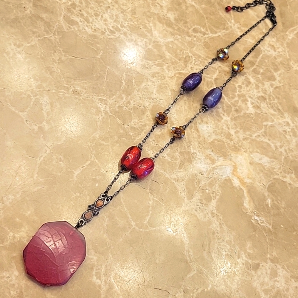 BOHEMIAN Pendant Necklace w/ Whimsical Beads,  9" - Picture 6 of 15